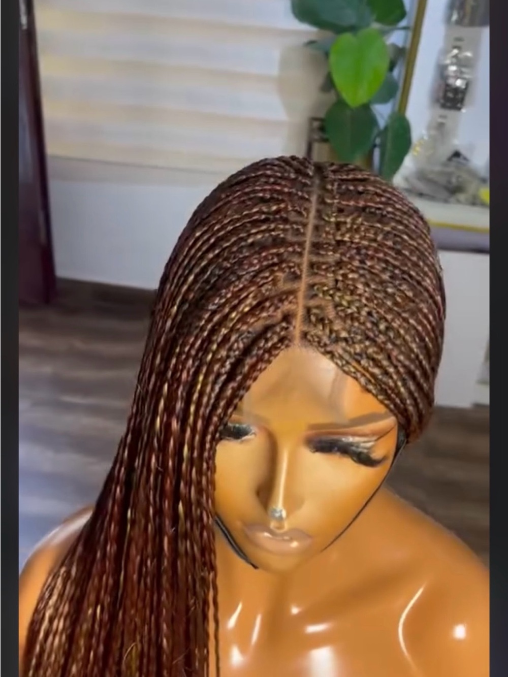 Sleek bone straight loosed Honey Brown Micro Braid Wig - 2 by 6Sleek Center Part